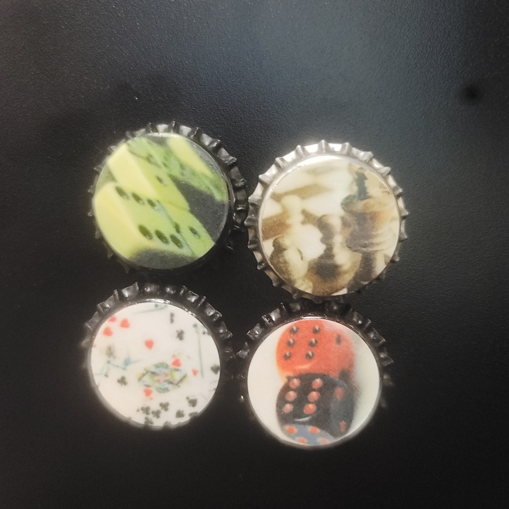 Game Room Bottle Cap Magnets Set of 4 Handmade
